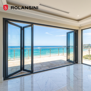 Hotel Villa Bedroom Balcony Waterproof Heavy Duty Folding Door Soundproof Sliding Door Aluminum Bi-fold Door Glass Patio Doors