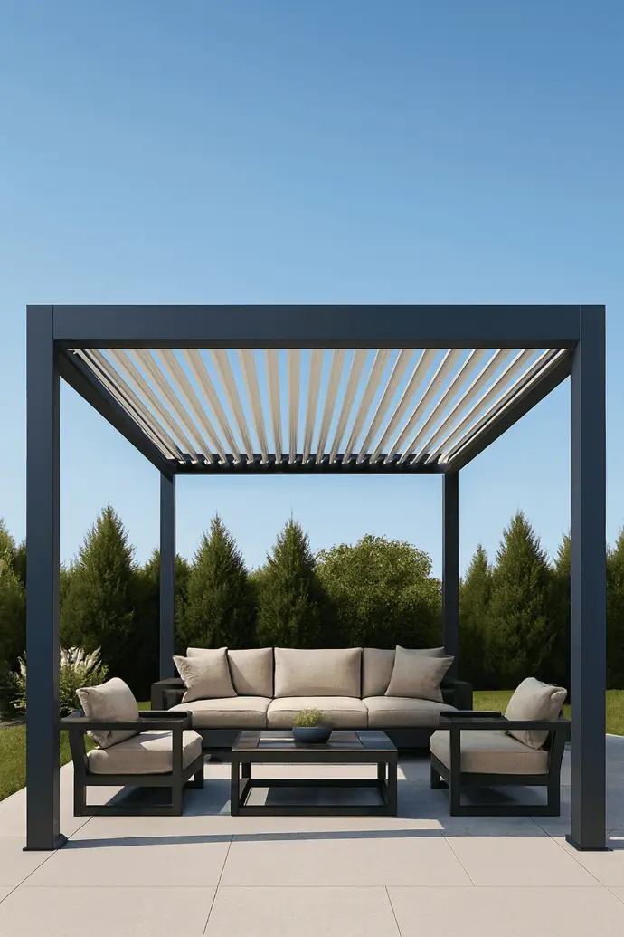 Bioclimatic aluminum pergola terrace system installed in Finland