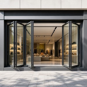Commercial Aluminum Bifold Window Storefront Shopfront Slim Profile Heavy Duty Hinge Double Glazed Modern Design